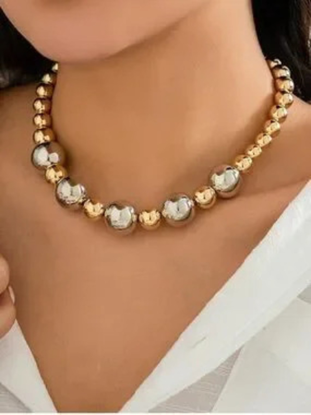 Anthropologie Two-Tone Gold and Silver Beaded Necklace